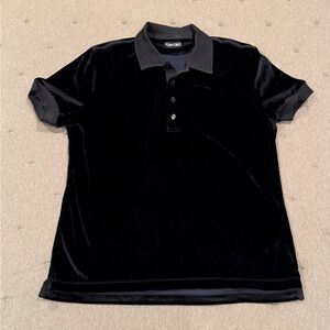 Tom Ford Black Velvet Polo with Contrast Collar